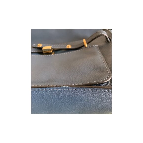 LINEA PELLE Logan Blue Leather Satchel/Messenger Doctor's Crossbody Handbag - Picture 9 of 10